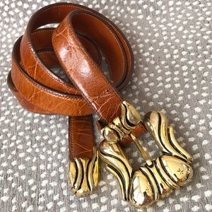 Vintage 1990's Zelé Leather Belt with Gold Buckle
